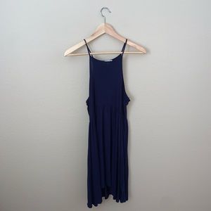 High neck navy dress